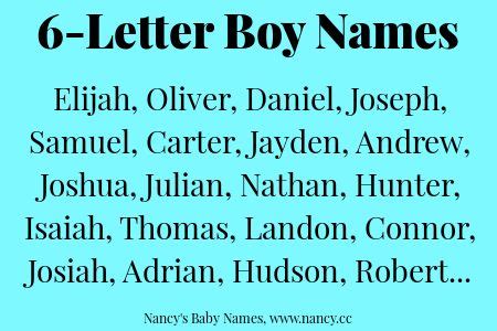 Six Letter Boy Names .